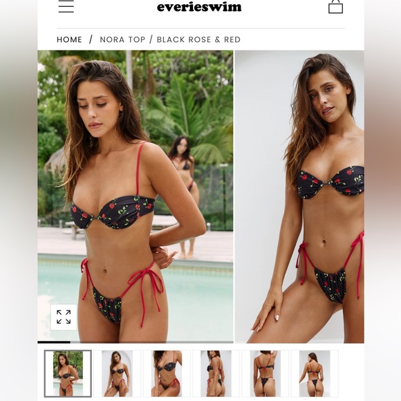 New Never worn! Black red rose bikini. - Picture 3 of 6